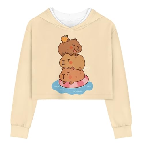 Cozeyat Cute Capybaras Kids Crop Tops Girls Long Sleeve Fashion Hoodies Pullover Sweatshirts Size 9-10 Cute Graphic Clothes for School Daily Outdoor Sports