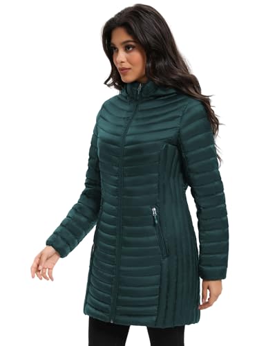 ANOTHER CHOICE Women Ultralightweight Down Coat, Winter Puffer Jacket with Detachable Hood Stretchy Panel Rollable2