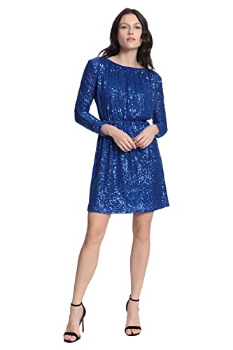 Donna Morgan Women's Ruched Long Sleeve Sequin Dress, Cobalt, 16 #TOP1