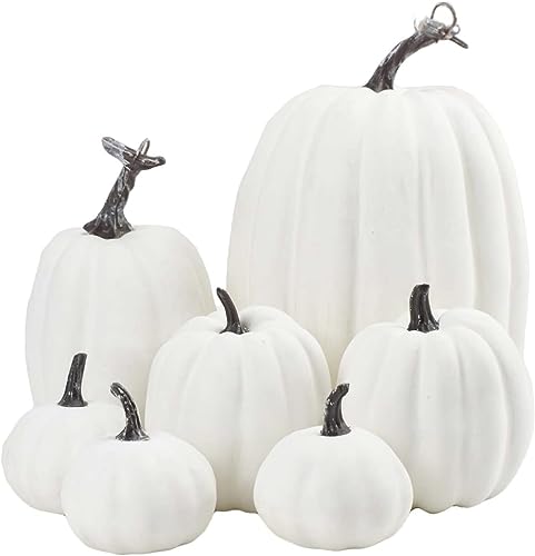 YZYVIOW ハロウィン かぼちゃ 飾り 7PCS ハロウィンカボチャ 置物 オーナメント DIY 飾り付け 秋の収穫 季節飾り/パーティー/店舗/部屋/撮影/小物などに飾り付け (ホワイト) [並行輸入品]