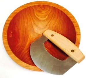 Small Solid Cherry 9 Inch Chopping Bowl and Mezzaluna Knife Set