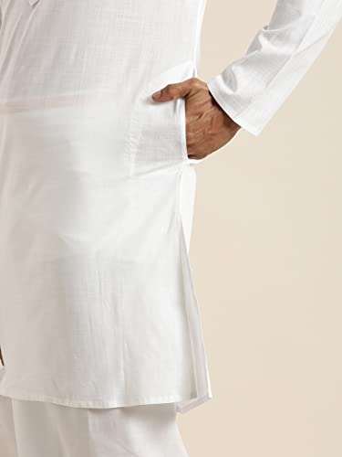 Image of VASTRAMAY Men Cotton Linen Solid Kurta | Cool & Breathable Ethnic Wear with Mandarin Collar for Eid, Holi & Festive Occasions