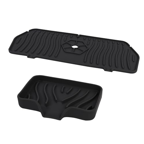 Alfombrilla de silicona para grifo, almohadilla de drenaje de grifo, protector contra salpicaduras de fregadero, tapete de secado para encimera de cocina y baño con jaboneras de silicona