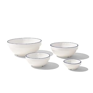 Made In Cookware – Mise en Place Bowls – 4 Sizes – Set of 4 (White w/Navy Rim) – Porcelain – Crafted in England