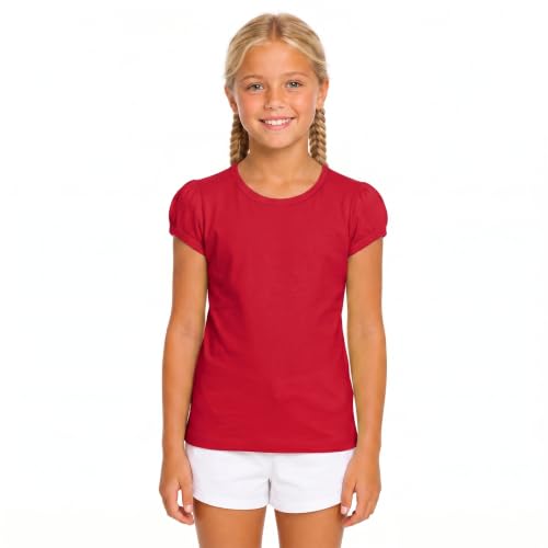 Image of Lilax Girls Short Puff Sleeve Cotton T-Shirt, Toddler & Little Girls Top | 95% Cotton Puff Sleeve Tee; Crewneck, Short Sleeve; Toddler & Girls Sizes 2T-12; for School, Play & Everyday; Machine Wash