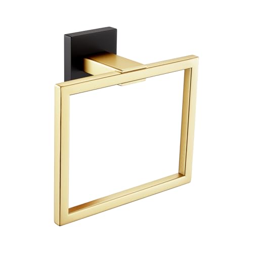 Image of KOKOSIRI Towel Ring Holder Bathroom Lavatory Hand Towel Rack Wall Mounted Bathroom Hardware T-304 Stainless Steel Matte Black and Gold, B3004GDK