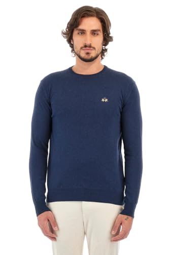 Pull en coton bleu clair homme col rond tricot léger mi-saison haut de gamme