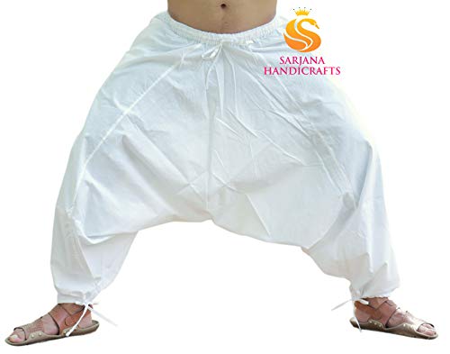 Sarjana Handicrafts Men's Cotton Solid Harem Pants Yoga Trousers Hippie (White, Free Size) #TOP2