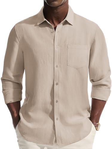 PJ PAUL JONES Men's Casual Button Down Shirts Long Sleeve Linen B...