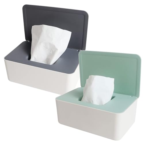 Caja para Toallitas,Caja para Toallitas Húmedas,2 Pcs Caja de Pañuelos,Caja de Almacen,Caja de Servilletas con Tapa,Dispensador de Toallitas Humedas con Tapa Sello para Servilletas Toallitas Húmedas
