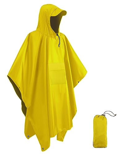 Image of Victoper Waterproof Poncho Adult Reusable Lightweight Rain Poncho Adult Waterproof for Traveling Cycling Outdoor Camping Hiking Waterproof Raincoat Yellow…