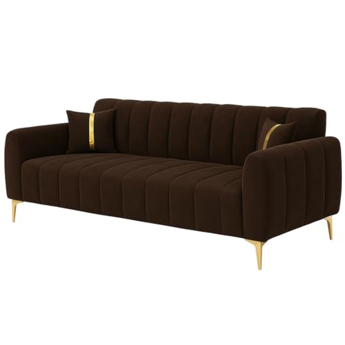 Image of Furny Harmon 3 Seater Fabric Sofa Set (Dark Brown) | Soft Velvet Fabric | Modern Design | Comfortable Seating | Living Room Furniture
