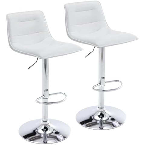 Brage Living Adjustable Bar Stools Set of 2, Modern PU Leather Swivel Counter Height Barstools with Back, Armless Airlift Curved Bar Chairs for Kitchen Dining Cafe (Pearl White) Cover
