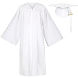 Erligo Unisex Matte Graduation Gown and Cap Set with Tassel for Middle High School Bachelor (White, 48)