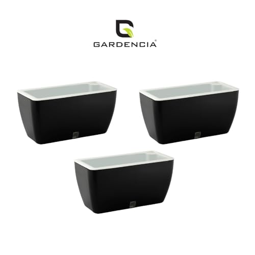 Image of GARDENCIA Self Watering Flower Pots for Outdoor Indoor Gardening /Rectangle Big Plant Pot with Polypropylene UV Material /Decorative Modern Gamla (Recta Big Black, Pack of 3)