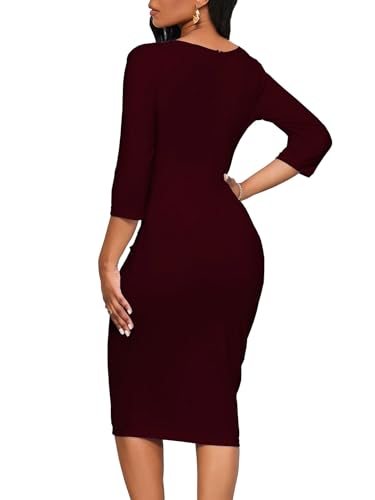 Image of Church Dresses for Women 3 /4 Sleeve Ruffle Vintage Bodycon Cocktail Work Midi Pencil Dress