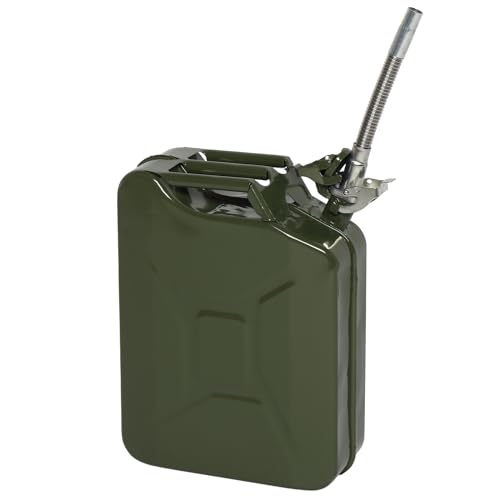 Metal Gas Can with Flexible Spout Portable Fuel Tank Petrol Diesel Storage Can Water Container for Automobile Vehicle Off Road Emergency Supply (20L Army Green)