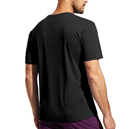 Haimont Men's Quick Dry Workout Shirts Polyester Short Sleeve T-Shirts, Moisture Wicking Running Athletic Shirts Top Tee Black, L #TOP4