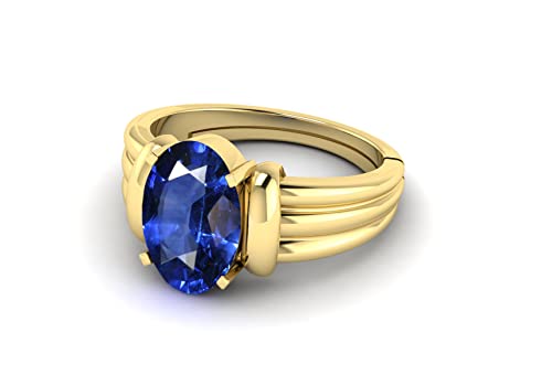 Todani Jems 12.25 Ratti Neelam Stone Original Certified Blue Sapphire Gold Plated | Adjustable Ring/Anguthi With Lab Certificate for Men and Women