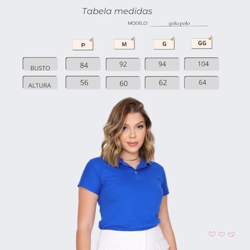 Camisa Polo Feminina de Algodão de Manga Curta com Tecido Confortável (BR, Alfa, M, Regular, bic)