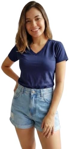 Camiseta Feminina Baby Look Básica Lisa Decote V Casual