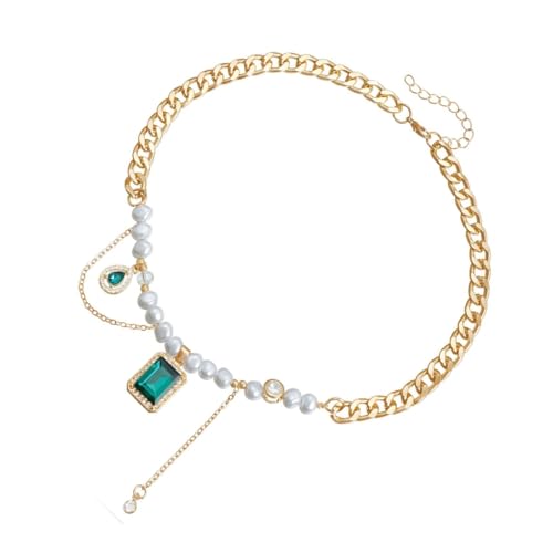Fashionable Choker Necklace with Green Zircon Pendant for Trendy Women
