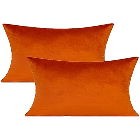 Burnt Orange Lumbar Velvet Soft Solid Throw Pillow Cases Decorative Rectangle Cozy Cushion Covers Home Decor for Living Room Couch Sofa Car 12"x20" Set of 2 Cover
