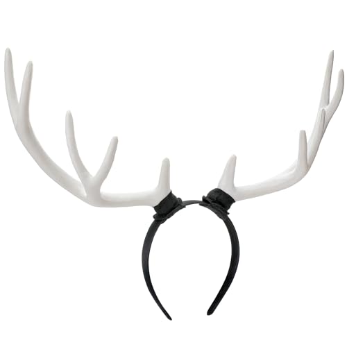 MOSTORY Antlers Headband für Faschingskostüme Weiß Geweihhörner Kopfschmuck Haarreif für Renaissance Kostüm Karneval Cosplay Weihnachten