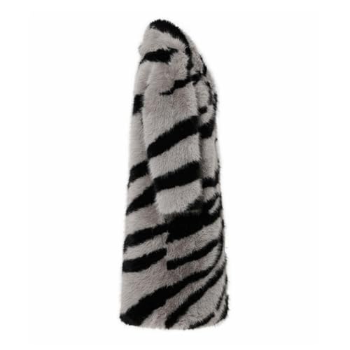 Women Warm Zebra Pattern Faux Fur Coat Lapel Long Sleeve Animal Print Outwear Winter Fluffy Faux Fur Overcoat3