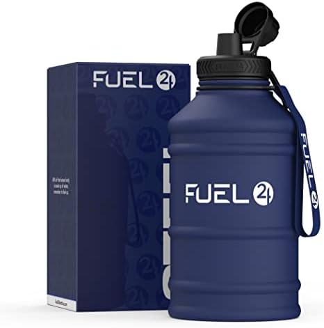 Fuel24 Stainless Steel Jug - 1.3 or 2.2 Litre Water Bottle - Extra Strong, BPA Free, Leak Proof - Large Gym Sports Bottle, 1.3L, 2.2L, Metal Bottle - Colour Options