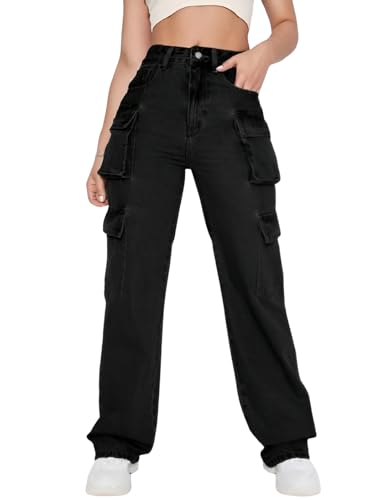 Image of Ben Martin Women's High Rise Cargo Pants || Denim Cargo's Pants || Oversized-Jeans|| Loose Jeans Pant,S