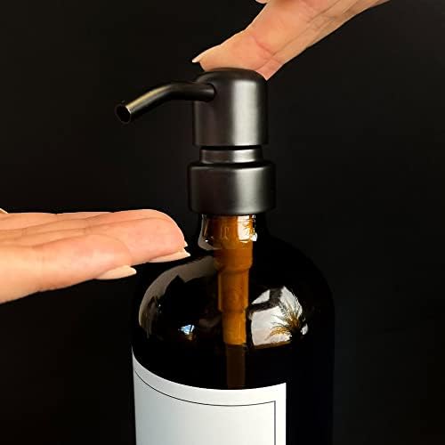 NIKITA Amber Glass Dispensers - Stainless Steel Pump Bottle Dispenser - Conditioner, Body Wash, Shampoo Bottles - Waterproof Bathroom Shower Gel Dispenser - Shower Soap Dispenser (Set of 3)