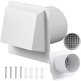 ElaraBerry Outside Fireplace Vent Cover 3-15/16' Tube Outside Fireplace Heat Shield, Galvanized Steel Exterior Cover for House Chimney Stoves Fresh Air Intake Vent(White)
