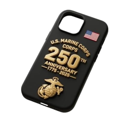 GMLAYYU Us Marine Corps 250th Anniversary Edition Phone Case, Compatible with iPhone 14-16 Phone case Pro Max, for Drop Resistant Durable, CommemorativeGatheringGift Giving (Black, iPhone 14 Pro)