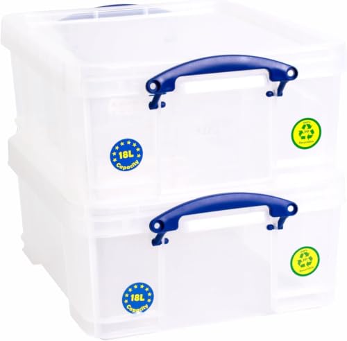 Image of Really Useful Box Plastic Storage 18 Litre CLEAR Pack of 2