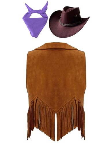 Girls Western Cowgirl Cowboy Outfit Kids Sleeveless Jacket Vest with Cowboy Hat Bandana2