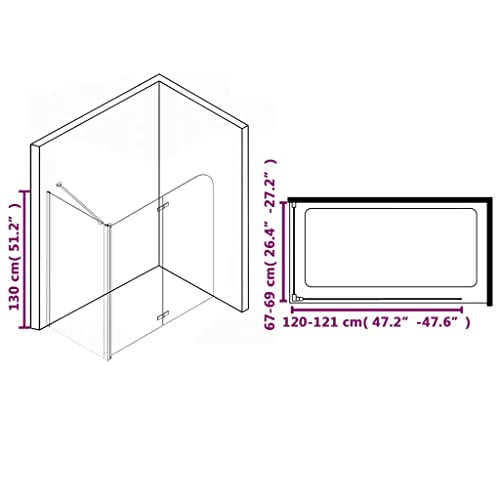 Vidaxl Box Doccia Vasca Con Porte Pieghevoli A Libro Regolabile Ante Pieghevoli Profili Cromati Cabina Bagno In Vetro Di Sicurezza Esg 120X68X130 Cm - 3