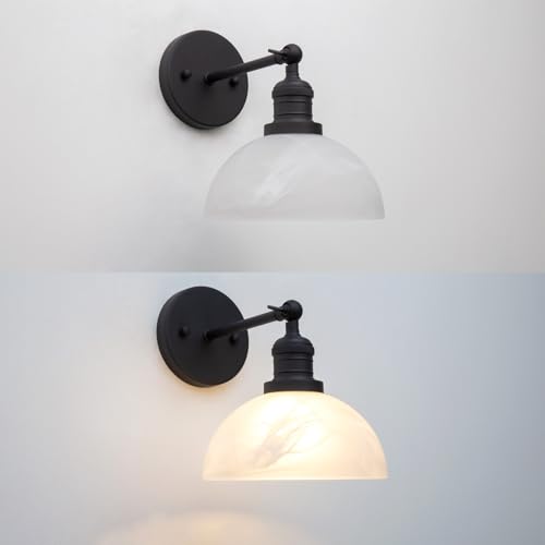 JIMUBEAM 1-Light Vintage Wall Sconce Light with Milk White Glass Shade, Rustic Indoor Wall Mounted Lamp for Bedroom Vanity Bathroom Living Room Over Kitchen Sink by JIMUBEAM - Used condition - Image 6