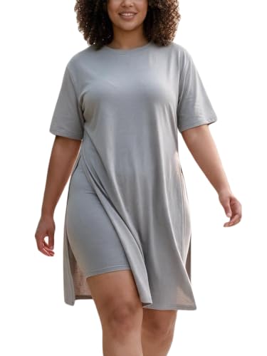 Image of AXOSY Women Plus Size 2 Piece Outfits Short Sleeve Tunic Tops and Skinny Biker Shorts Sets Tracksuits