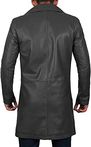 Fjackets Leather Car Coat 3/4 Length Slim Fit Leather Coats Mens - Real Leather Trench Coats For Men | [1500264] Btman Black, L #TOP2