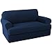 H.VERSAILTEX 2 Piece Loveseat Slipcovers Stretch Furnitue Cover Fit Lovesat Width Up to 70 Inch, Spandex Jacquard Fabric Sofa Protector Suit for T Cushion/Box Cushion- Loveseat - Navy