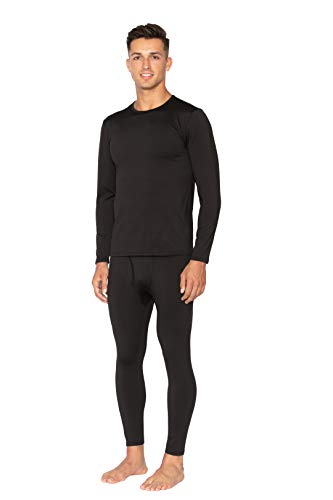 Bodtek Mens Thermal Underwear Set Premium Long John Base Layer Fleece Lined Top and Bottom (Black, XX-Large)