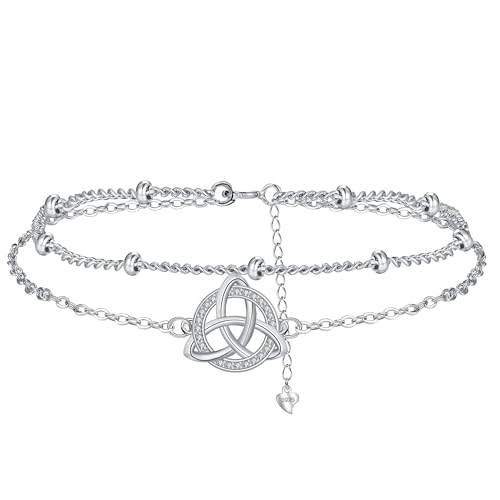 BerriBling Bracelet Celtique pour Femme Argent Sterling 925 Double Chaîne Bracelet Triskele pour Femmes/Maman/Amis Anniversaire Cadeau d'amitié - Réglable...