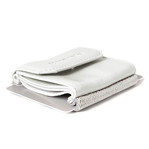 Space Products ® Vegane Mini Geldbörse mit Münzfach I Handgemacht in Europa aus Kunstleder I 15 Karten + Geldscheine + Münzen + Schlüssel I weiß I Spacewallet Vegan Push Snowball