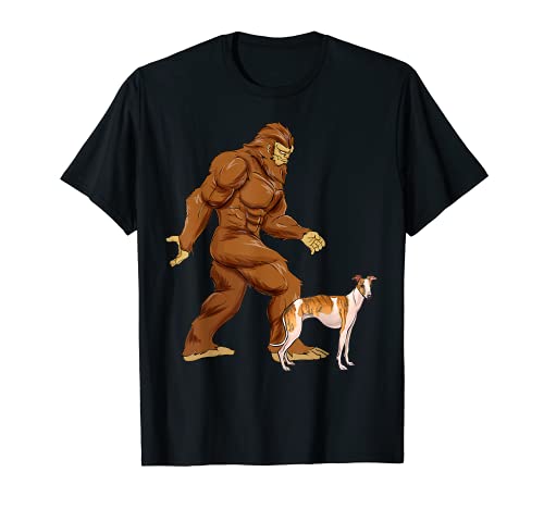 Funny Bigfoot Walking Whippet Sasquatch Dog T-Shirt, Black