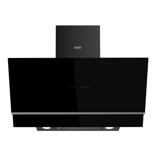 Svan Campana Extractora Inclinada 90cm Cristal negro SCPD900AN. Potencia 800m3/h, Tiro Doble, 3 Velocidades, Control Táctil, Filtro apto para Lavavajillas.
