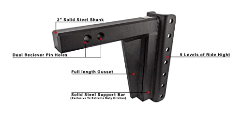 Bulletproof Hitches 2.0" Adjustable Extreme Duty (30,000Lb Rating) 8" Drop/Rise Trailer Hitch With 2" And 2 5/16" Dual Ball (Black Textured Powder Coat, Solid Steel) #TOP6