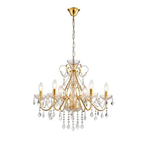 Saint Mossi Lustre en Cristal Doré à 6 Lumières - Moderne en Style Français Goutte de Pluie pour Salle à Manger Chambre H44xW51