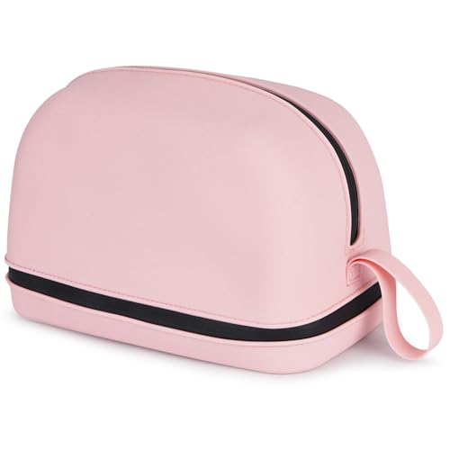 Makeup Bag, Large Capacity Portable Travel Cosmetic Bag, Soft Silicone Waterproof Makeup Organizer, Washable, for Women with Handle and Divider