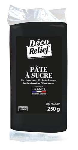 Déco Relief - Pâte à Sucre Noire 250 g - Pâte à Sucre Professionnelle pour Gâteaux, Pâtisserie - Coloris Noir - Fabriquée en France
